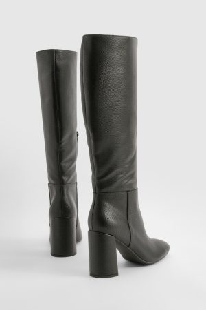 Textured Heeled Knee High Boot