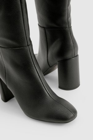 Textured Heeled Knee High Boot