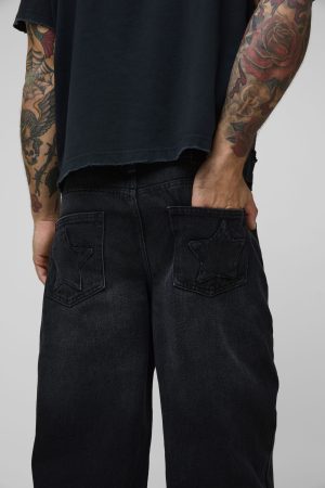 Embroidered Star Pocket Detail Relaxed Fit Jeans