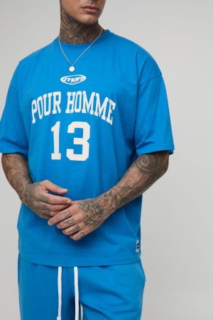 Tall Oversized Pour Homme Print T-Shirt & Short Set