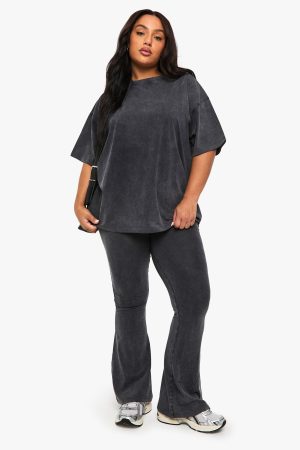 PLUS ACID WASH FLARED LEGGING