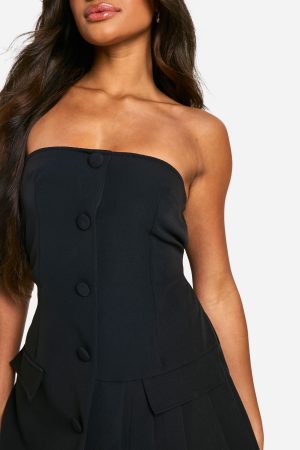 Asymmetric Bandeau Pleated Playsuit