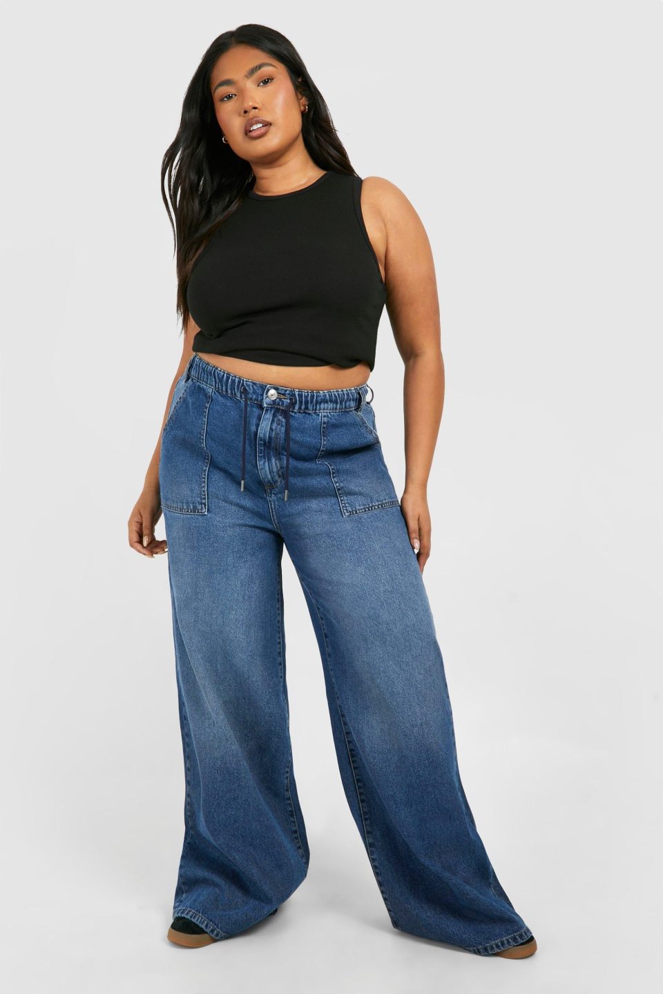 Plus Elasticated Waistband Wide Leg Jeans