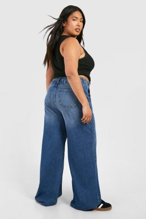 Plus Elasticated Waistband Wide Leg Jeans