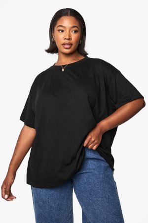 Boohoo Basics Plus Super Oversized Crew Neck Basic Cotton T-shirt