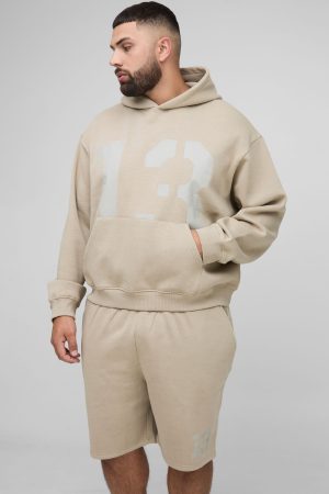 Plus Oversized Boxy 13 Print Hoodie & Short Set