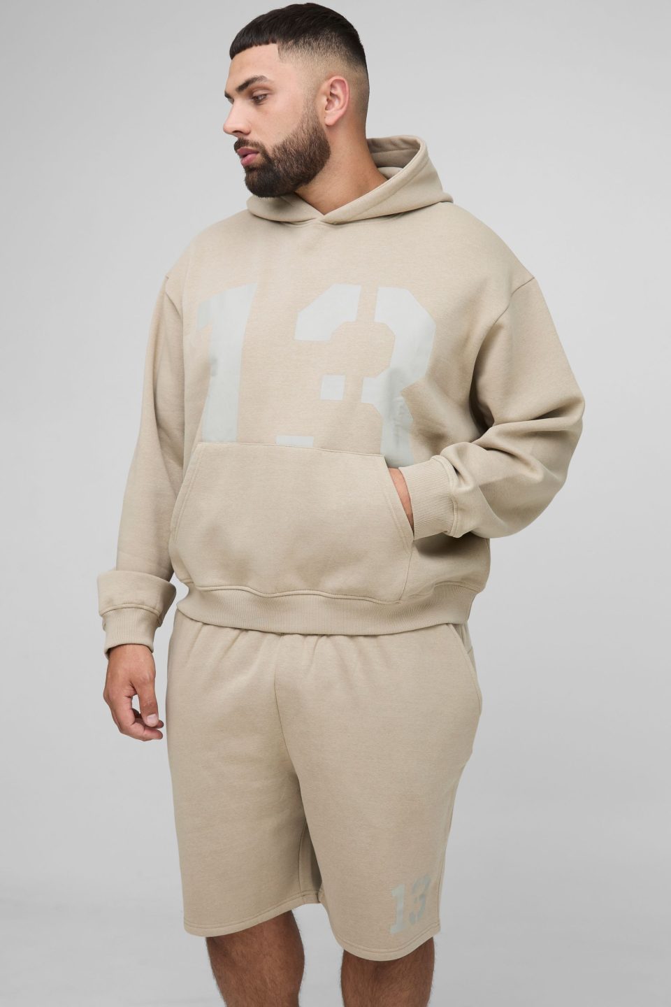Plus Oversized Boxy 13 Print Hoodie & Short Set