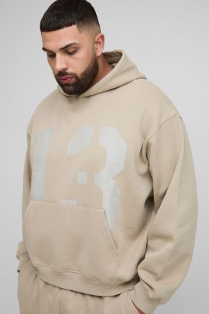 Plus Oversized Boxy 13 Print Hoodie & Short Set