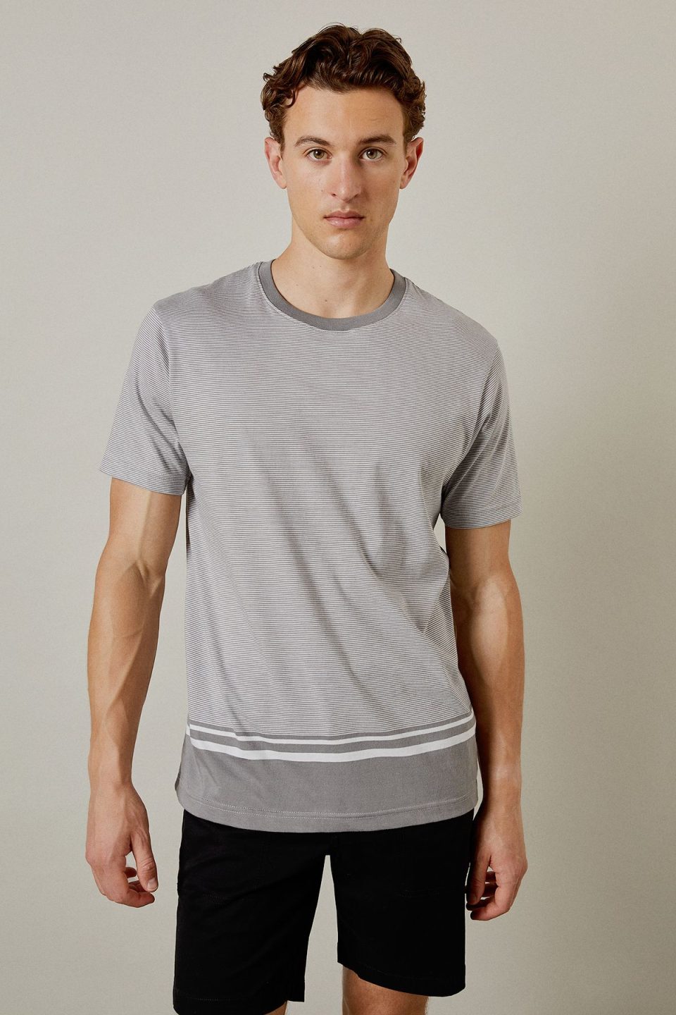 Mid Grey Feeder Stripe T-Shirt