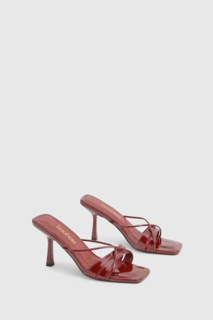 Glossy Crossover Strap Heeled Mule
