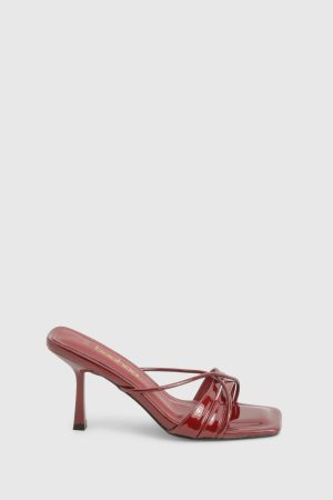 Glossy Crossover Strap Heeled Mule