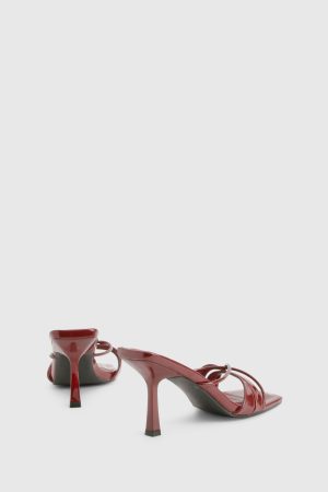 Glossy Crossover Strap Heeled Mule