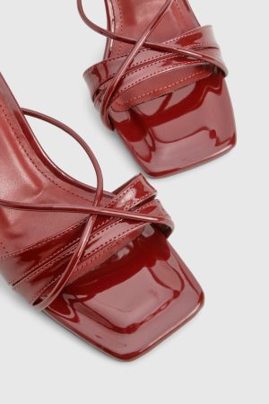 Glossy Crossover Strap Heeled Mule