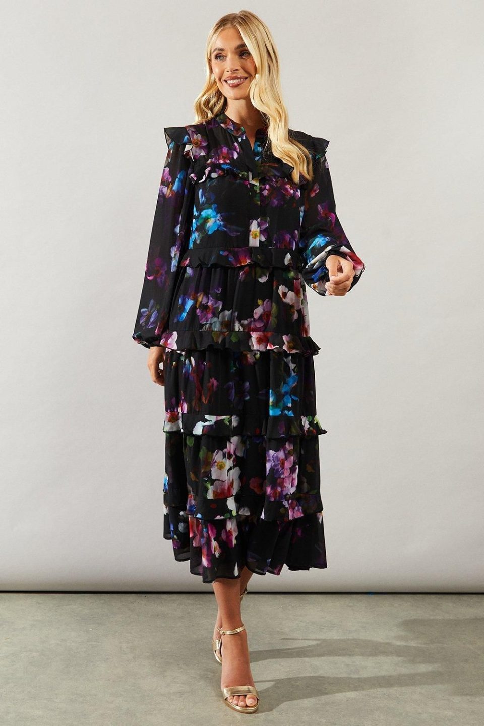 Petite Occasion Floral Ruffle Tiered Midaxi Dress