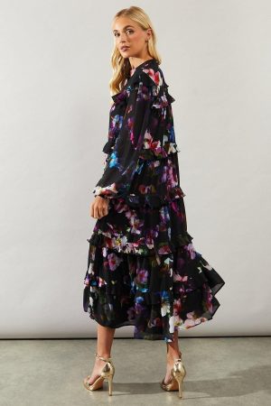 Petite Occasion Floral Ruffle Tiered Midaxi Dress