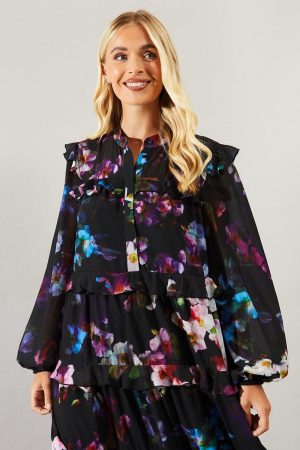 Petite Occasion Floral Ruffle Tiered Midaxi Dress