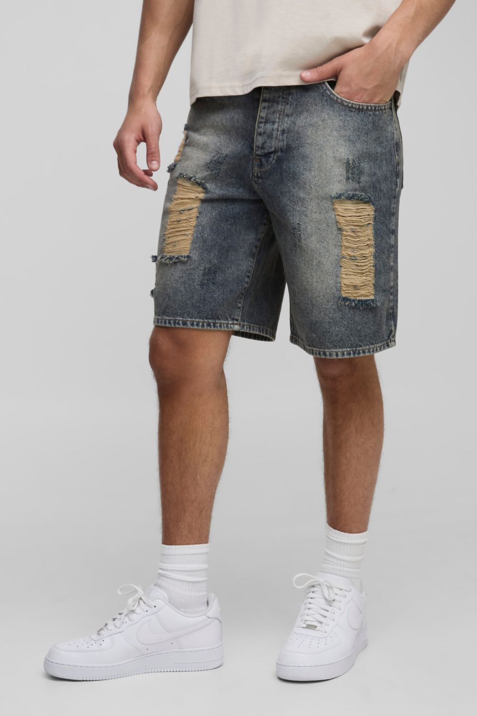 Slim Rigid Vintage Blue Denim Shorts