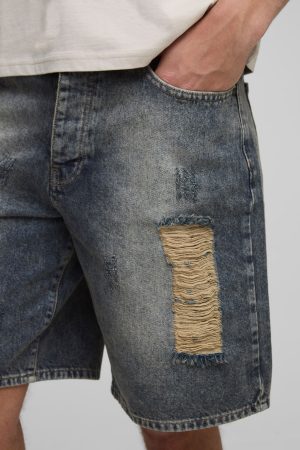 Slim Rigid Vintage Blue Denim Shorts