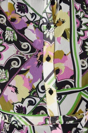 Multi Patchwork Floral Cold Shoulder Shirt Dress