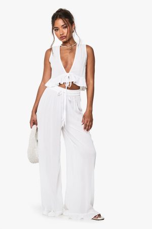 Bridal Cheesecloth Ruffle Halterneck Top And Trouser Set