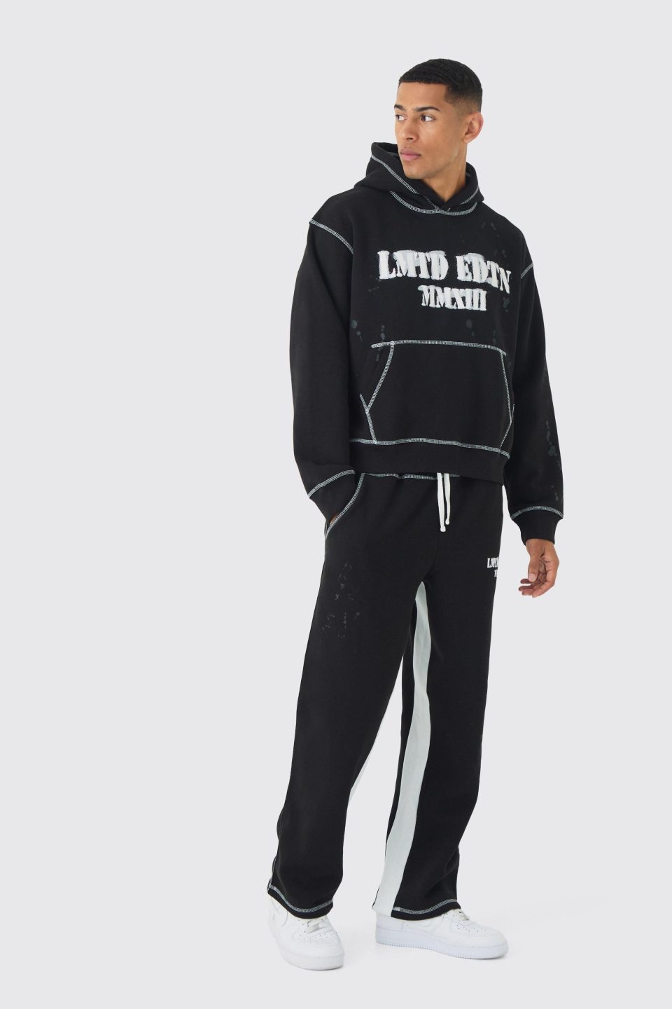 Oversized Boxy Contrast Stitch Paint Splatter Printed Tracksuit