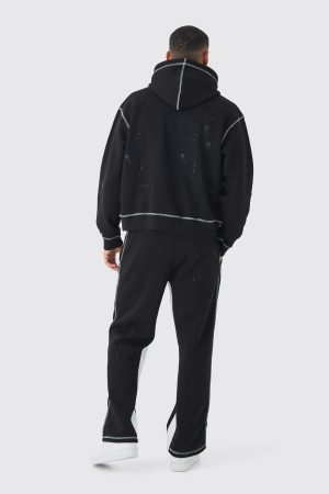 Oversized Boxy Contrast Stitch Paint Splatter Printed Tracksuit