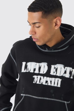 Oversized Boxy Contrast Stitch Paint Splatter Printed Tracksuit