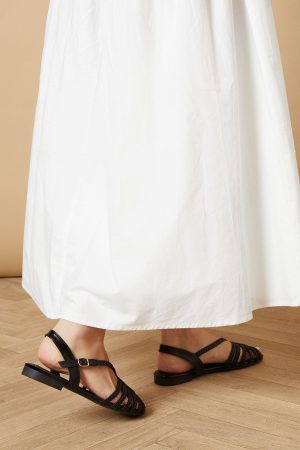 Bronte Faux Leather Plaited Peeptoe Strappy Flat Sandals