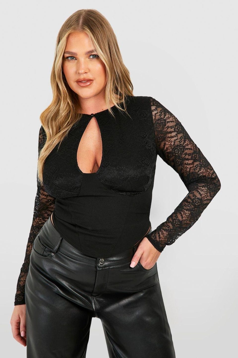 Plus Lace Keyhole Corset Top