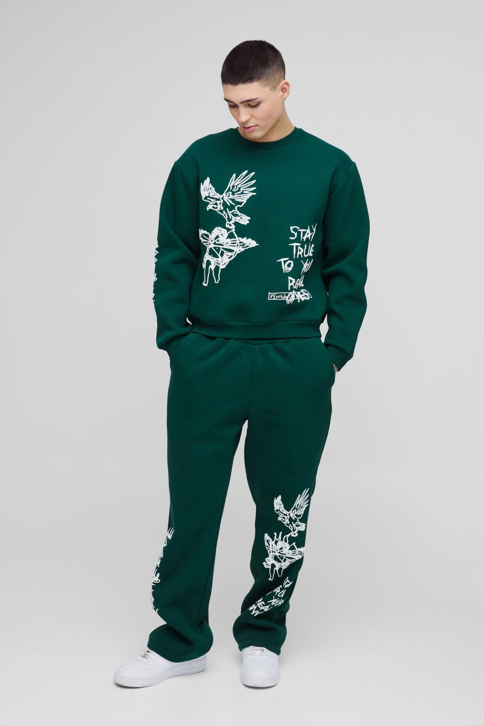 Oversized Boxy Graffiti Slogan Sweatshirt Tracksuit