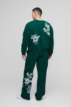 Oversized Boxy Graffiti Slogan Sweatshirt Tracksuit