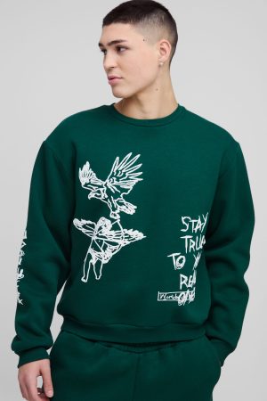 Oversized Boxy Graffiti Slogan Sweatshirt Tracksuit
