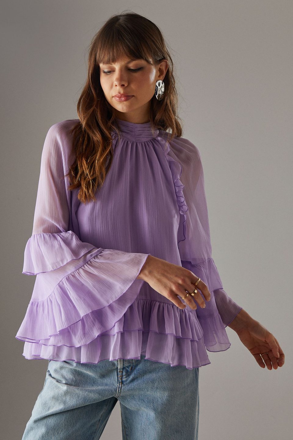 Bow Back Ruffle Boho Top With Flared Sleeve