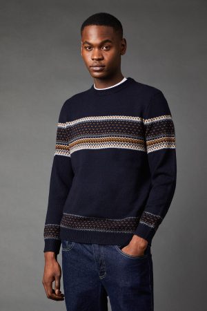 Placement Stripe Pattern Crew Neck Jumper