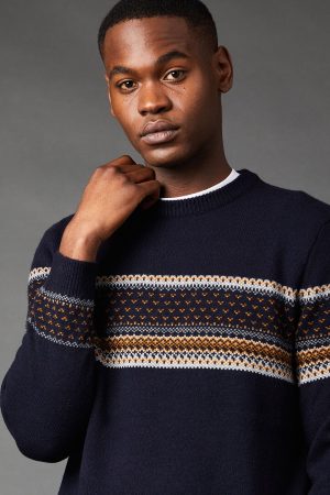 Placement Stripe Pattern Crew Neck Jumper