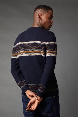 Placement Stripe Pattern Crew Neck Jumper