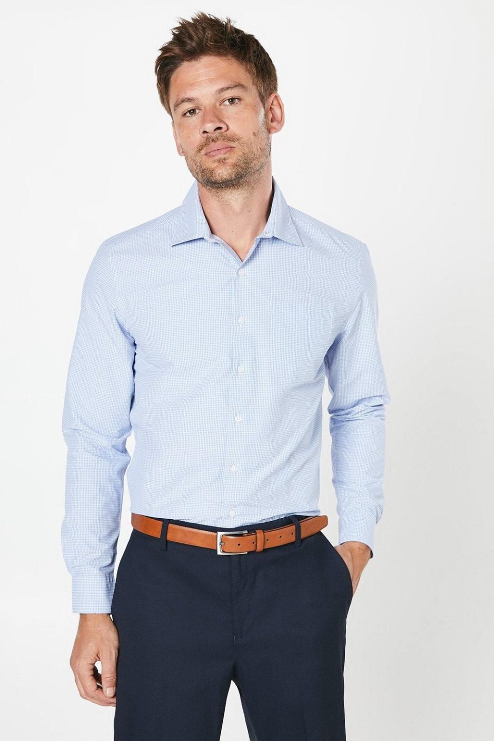 Casual Micro Check Long Sleeve Shirt