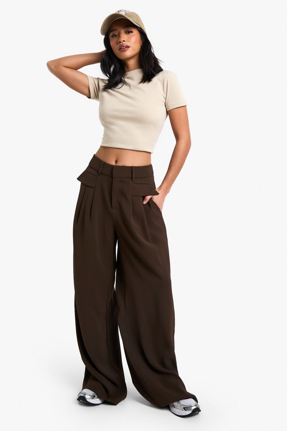 Petite Fluid Belted Wide Leg Trousers