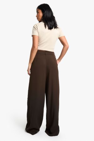 Petite Fluid Belted Wide Leg Trousers