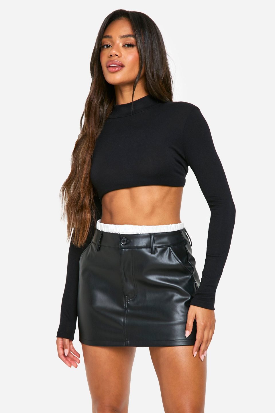 Boxer Waistband Pu Mini Skirt