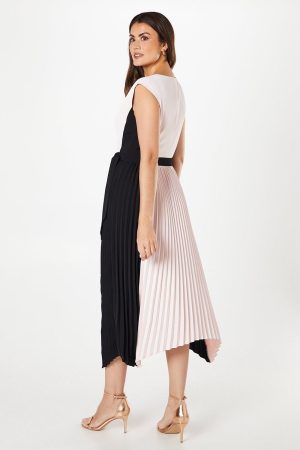Colour Block Pleated Midaxi Dress