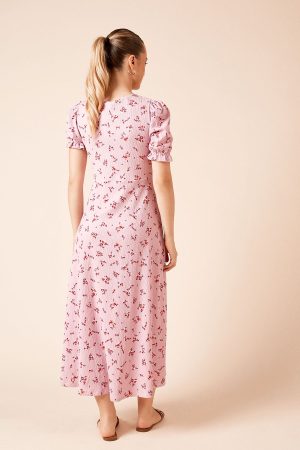 V Neck Short Sleeve Midi Dress