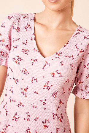 V Neck Short Sleeve Midi Dress