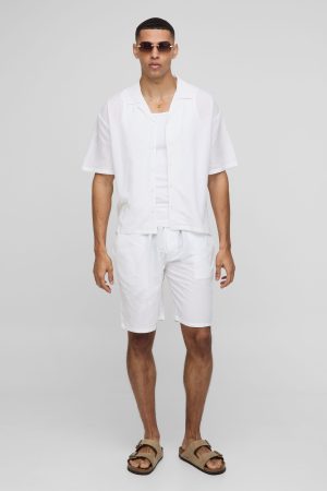 Oversized Boxy Revere Linen Blend Shirt & Short Set