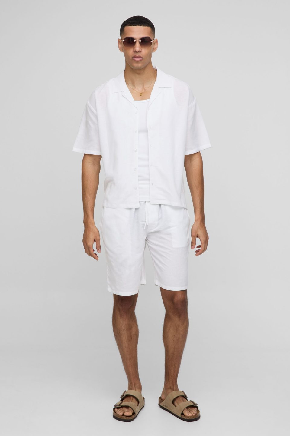 Oversized Boxy Revere Linen Blend Shirt & Short Set
