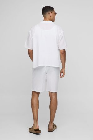 Oversized Boxy Revere Linen Blend Shirt & Short Set