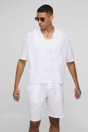Oversized Boxy Revere Linen Blend Shirt & Short Set