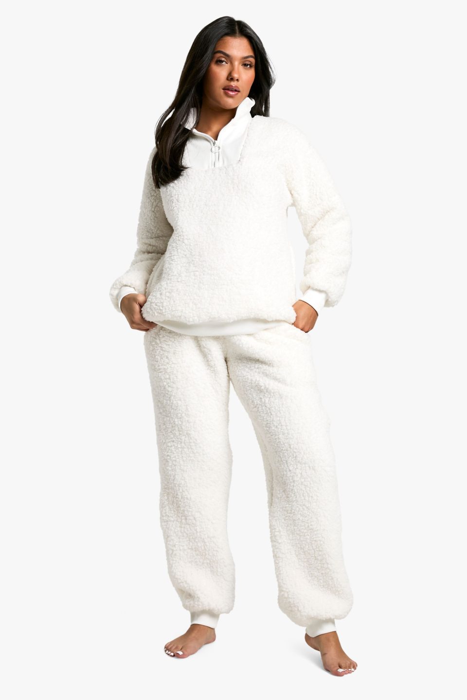 Maternity Rib Fleece Half Zip And Jogger Lounge Set
