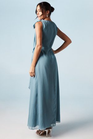 Tie Shoulder Waterfall Chiffon Bridesmaids Maxi Dress
