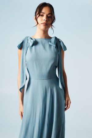 Tie Shoulder Waterfall Chiffon Bridesmaids Maxi Dress